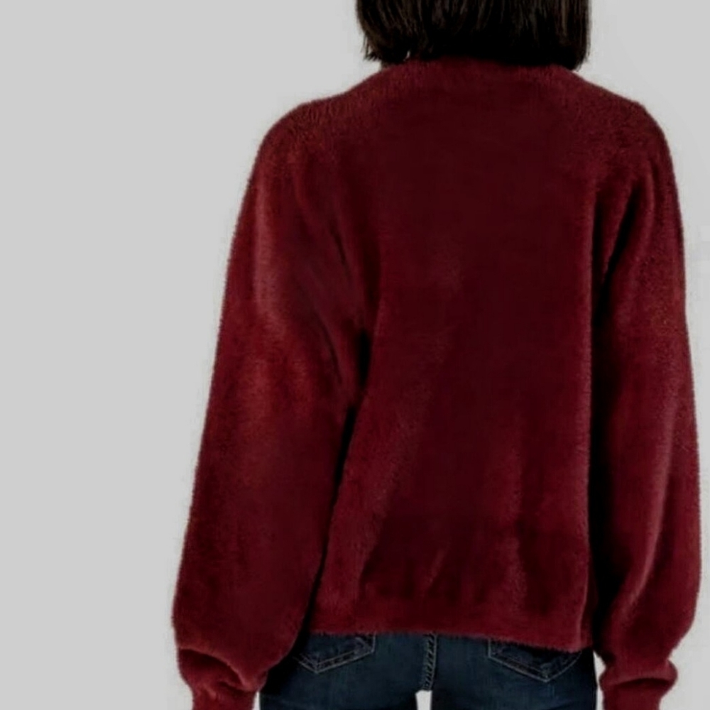 🆕 KUT "JANA" WINE BURGUNDY FUZZY OPEN FRONT CARDIGAN SWEATER WITH POCKETS - Picture 8 of 13